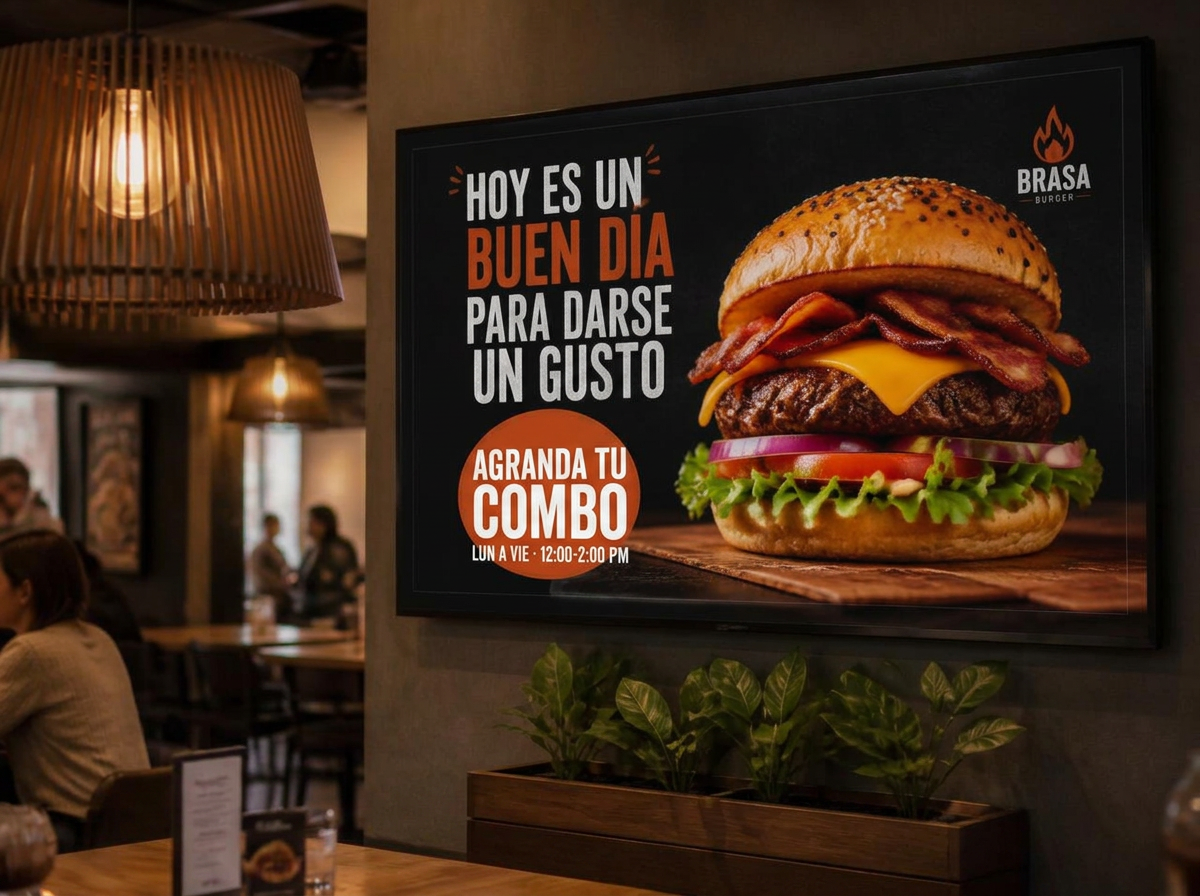 Screen mockup showing a promo designed by Displei.co's AI